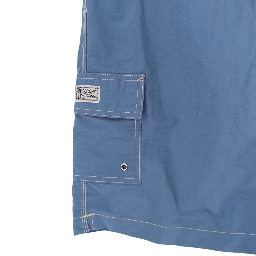 Vintage Polo Ralph Lauren Mens 1XB Big Blue Cargo Swim Board Trunks Pony 90s Y2K